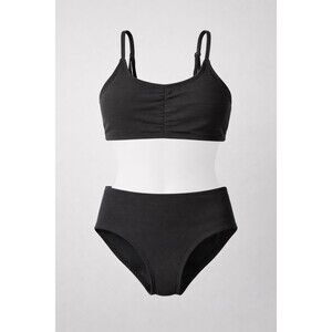 Art Class Girls S 6/7 Black Ribbed Bikini Set Adjustable Straps UPF 50 NWT